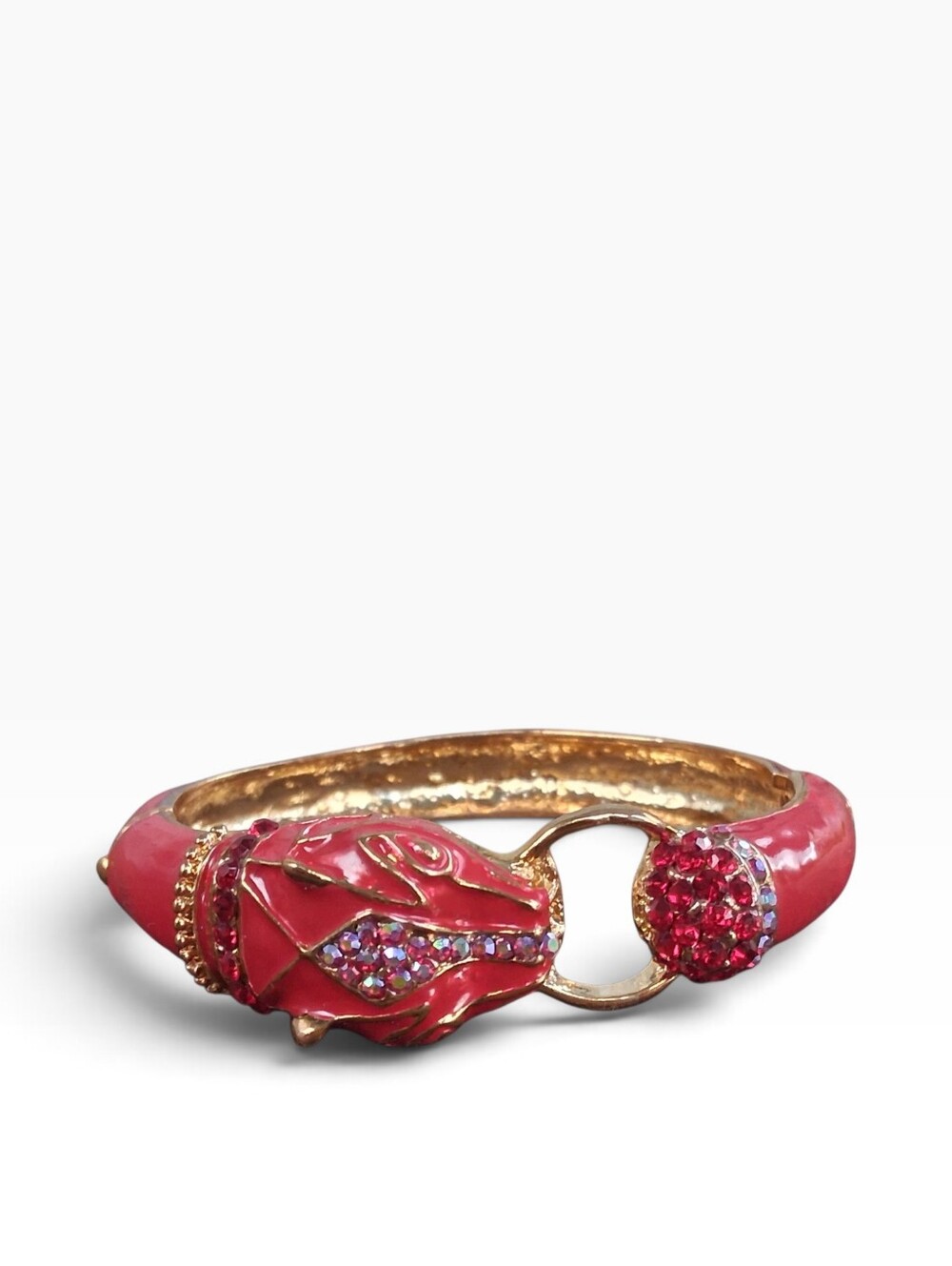 Vintage Kirks Folly Signed Coral Red Enamel Panther Big Cat Hinged Cuff Bracelet
